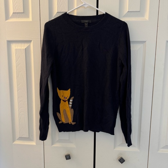 J. Crew Women's Knit Cat Sweater Wool Blend, Navy, Size M - Picture 2 of 9